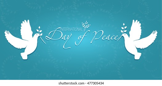 International Peace Day. Peace dove with olive branch. Poster, banner poster