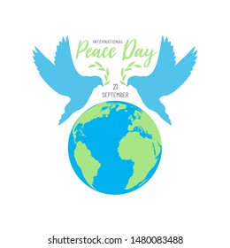International peace day with doves, olive branches and earth