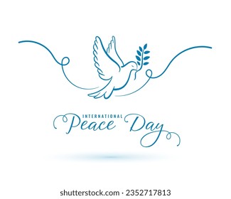 international peace day event poster with flying bird and olive leaf vector