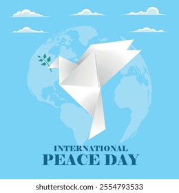 International Peace Day . Flying dove with light background. Vector illustration.