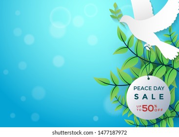International peace day graphic element with pigeon vector illustration