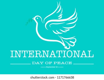 International peace day greenery vector poster Concept illustration with dove of peace, and hand written text.eps 10