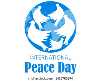 International Peace Day. Greeting card with flying doves on a white background. Vector illustration