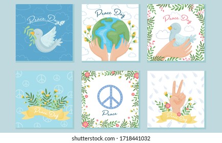 International Peace Day Greeting Card Design Vector Set