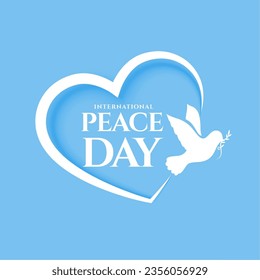 international peace day heart background with dove bird and olive leaf vector