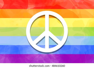 International Peace day holiday symbol on rainbow colors freedom flag, abstract watercolor painted style imitation vector background