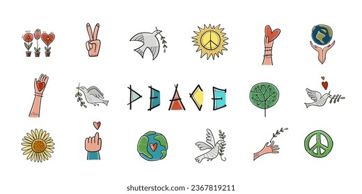 Día Internacional de la Paz. Iconos fijados para su diseño