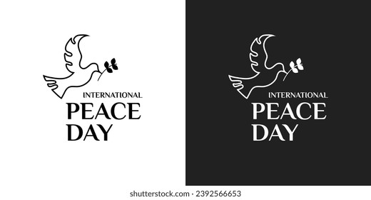 International peace day logo. Peace celebration with flying dove symbol for background, banner, poster, advertising