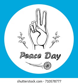 International peace day logo on 21 September 2017 vector. Hand nonverbal sign with two fingers meaning freedom from war or violence in circle