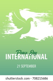 International Peace Day poster. 21 September. Dove with olive branch