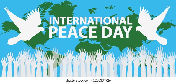 International Peace Day. Poster with peace symbol and dove. Design concept for greeting card, print, poster. Vector illustration - Vector