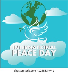 International Peace Day. Poster with peace symbol and dove. Design concept for greeting card, print, poster. Vector illustration - Vector