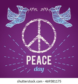 International Peace Day. Poster with peace symbol and dove. Design concept for greeting card, print, poster. Vector illustration