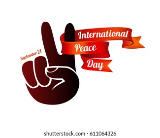 International Peace Day. September 21. Vector card with peace hand symbol