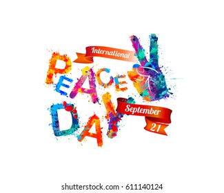 International Peace Day. September 21. Vector card of watercolor splash paint