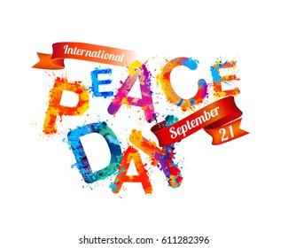 International Peace Day. September 21. Vector card of splash paint