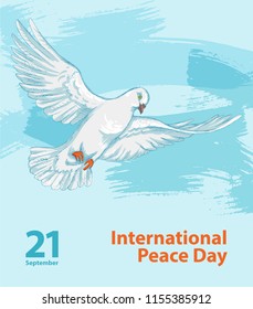 International peace day. September 21st. Hand drawing of a peace dove. Background template for poster or Banner design. Vector illustration.