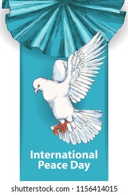 International peace day. September 21st. Hand drawing of a peace dove. Background template for poster or Banner design. Vector illustration.