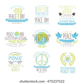 International Peace Day Set Of Label Designs In Pastel Colors