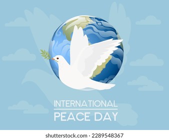 International peace day sign with white pigeon bird and planet earth vector illustration