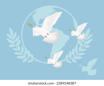 International peace day sign with white pigeon bird and planet earth vector illustration