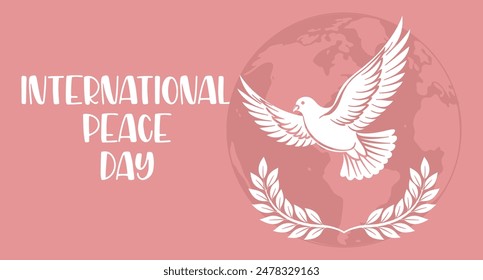 International peace day. Silhouette of a white dove against a background with a globe. Illustration. Vector