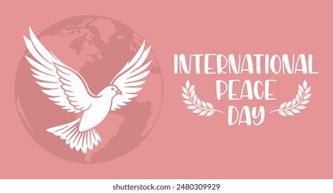 International peace day. Silhouette of a white dove against a background with a globe. Illustration. Vector