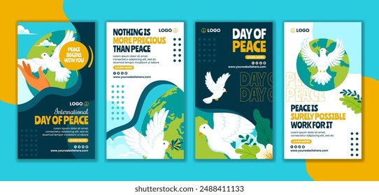 International Peace Day Social Media Stories Cartoon Hand Drawn Templates Background Illustration