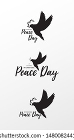 International Peace Day Typographic Designs with dove and olive branch. 
