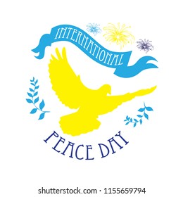 International peace day vector illustration. Vector background for International Day of peace. Concept illustration with dove of peace, olive branch and hand written text.