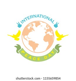 International peace day vector illustration. Vector background for International Day of peace. Concept illustration with dove of peace, olive branch and hand written text.