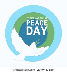 International Peace Day. Vector illustration of a dove with an olive branch.