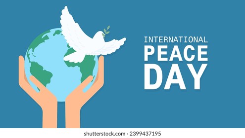 International Peace Day. Vector illustration of a dove with an olive branch.