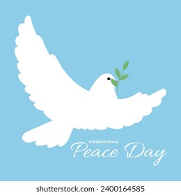 International Peace Day. Vector illustration of a dove with an olive branch.