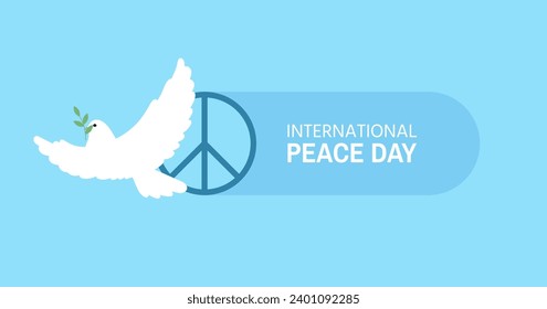 International Peace Day. Vector illustration of a dove with an olive branch.