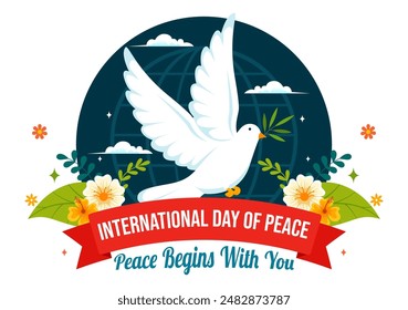 International Peace Day Vector Illustration with Hands, Pigeon, Globe, and Blue Sky to Promote Prosperity in the World in a Flat Cartoon Background