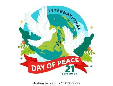 International Peace Day Vector Illustration with Hands, Pigeon, Globe, and Blue Sky to Promote Prosperity in the World in a Flat Cartoon Background