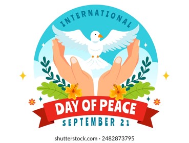 International Peace Day Vector Illustration with Hands, Pigeon, Globe, and Blue Sky to Promote Prosperity in the World in a Flat Cartoon Background