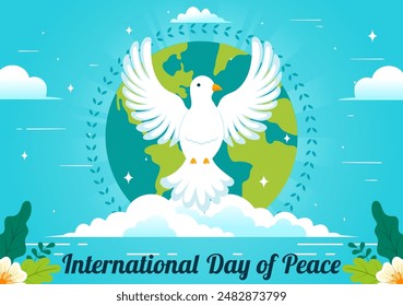 International Peace Day Vector Illustration with Hands, Pigeon, Globe, and Blue Sky to Promote Prosperity in the World in a Flat Cartoon Background