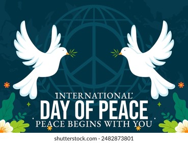 International Peace Day Vector Illustration with Hands, Pigeon, Globe, and Blue Sky to Promote Prosperity in the World in a Flat Cartoon Background