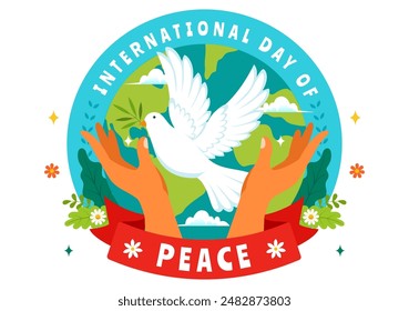 International Peace Day Vector Illustration with Hands, Pigeon, Globe, and Blue Sky to Promote Prosperity in the World in a Flat Cartoon Background