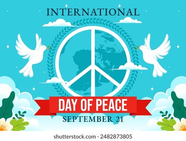 International Peace Day Vector Illustration with Hands, Pigeon, Globe, and Blue Sky to Promote Prosperity in the World in a Flat Cartoon Background