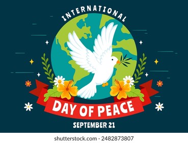 International Peace Day Vector Illustration with Hands, Pigeon, Globe, and Blue Sky to Promote Prosperity in the World in a Flat Cartoon Background