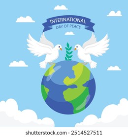 International Peace Day Vector Illustration with Pigeon, Globe, and Blue Sky to Promote Prosperity in the World in a Flat Cartoon Background