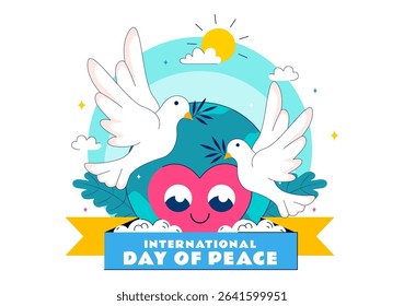 International Peace Day Vector Illustration Featuring Hands, Dove, Globe, and Blue Sky to Promote Prosperity Around the World in a Flat Background