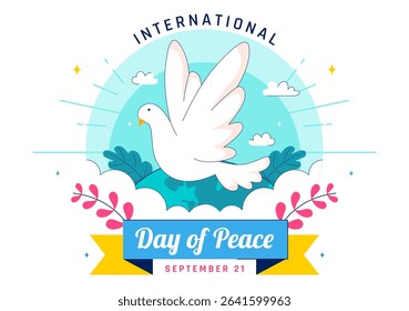 International Peace Day Vector Illustration Featuring Hands, Dove, Globe, and Blue Sky to Promote Prosperity Around the World in a Flat Background