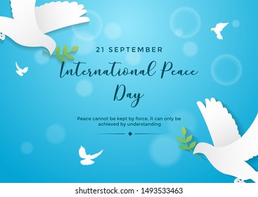 International peace day vector illustrator in blue bokeh background