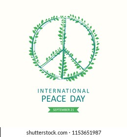 International Peace Day. Vector poster with symbol of peace consists of green olive branches.