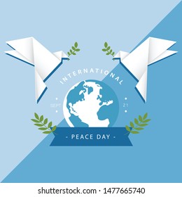 International peace day vector poster, paper cut background.