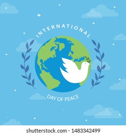 International peace day vector poster, Vector illustration International Peace Day with dove, 21 september day of peace background template use for banner and poster design element.